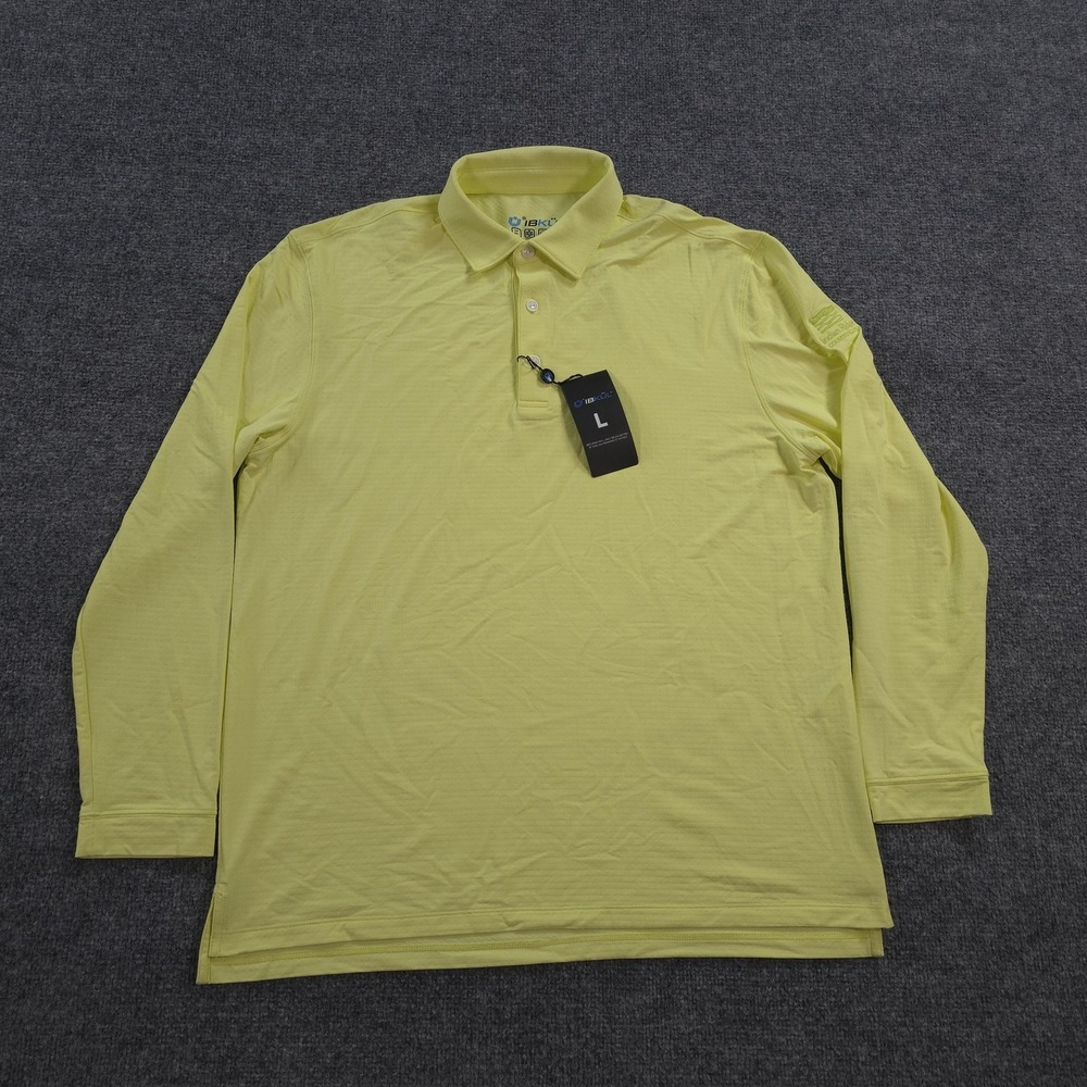 IBKUL Polo Shirt Mens L Yellow Butter LS Icefil UPF 50 Performance Golf NEW